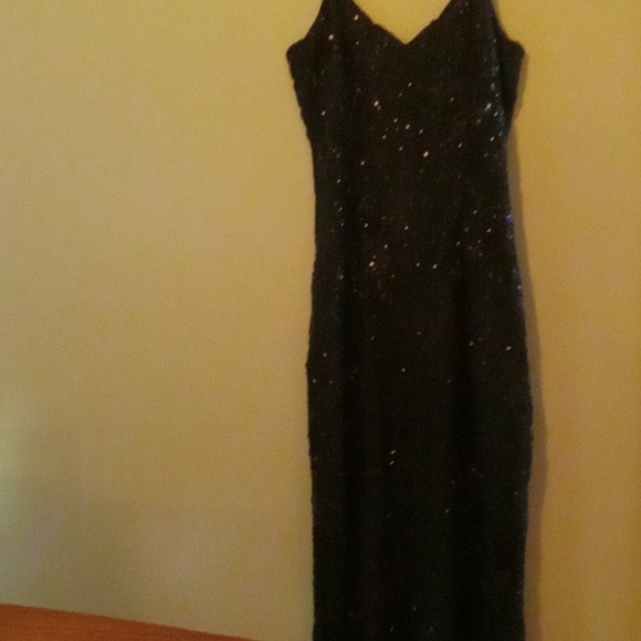 Heavily beaded black formal gown, slight slit in back, definitely vintag. - Picture 3 of 4